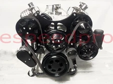 Black SBC Serpentine Pulley Conversion Kit Small Block Chevy 350 P/S A/C ALT SWP