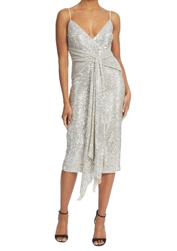 badgley mischka gold pleated midi dress Badgley Mischka Gold Pleated Midi Dress Size 8 Designer MSRP $550