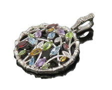 925 Silver  Vintage Genuine Diamonds & MultiStone Floral Pendant  PT16494