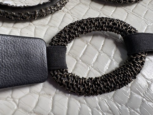 Suzi Roher Corset Belt Women Medium Black Leather Chunky Bronze Ring Hook Buckle - Picture 10 of 11