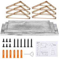3-Piece Set Floating Shelf Wall-Mounted, Wooden Hanging Home Decoration with Gol