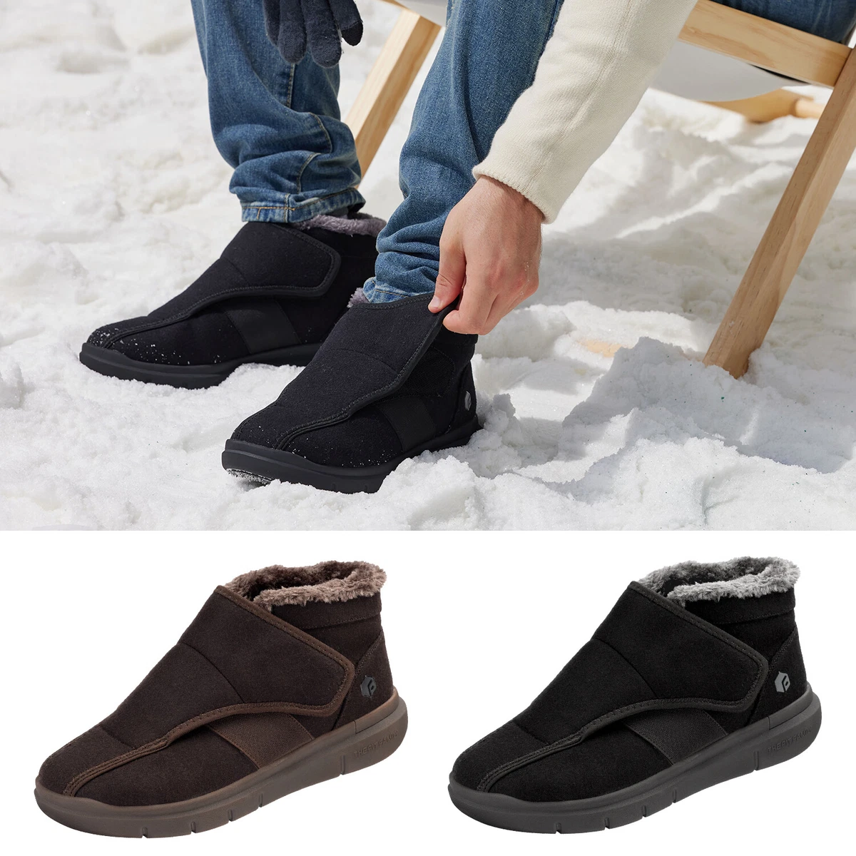 FitVille Men s Diabetic Shoes Wide Width Warm Slip on Winter Boots w Thick Fur