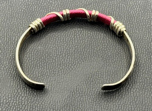 BRACCIALE BRACCIALE VINTAGE ARGENTO STERLING 925/CORDA ROSA #6 - Foto 2 di 8