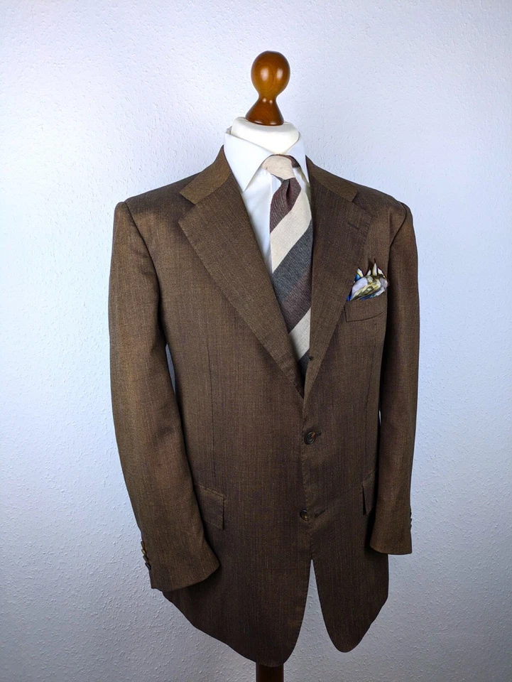 EXCLUSIVE Kiton Linen Cashmere 46 US 56 EU 7R Brown 3/2 Roll Handmade Top Jacket - Image 3 of 4