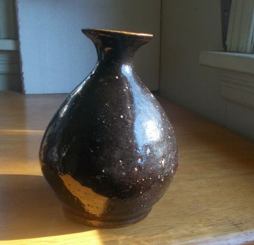 1890s POTTERY CHINESE LIQUOR OR SOY SAUCE JUG WITH FLARED LIP TINY AIR BUBBLES