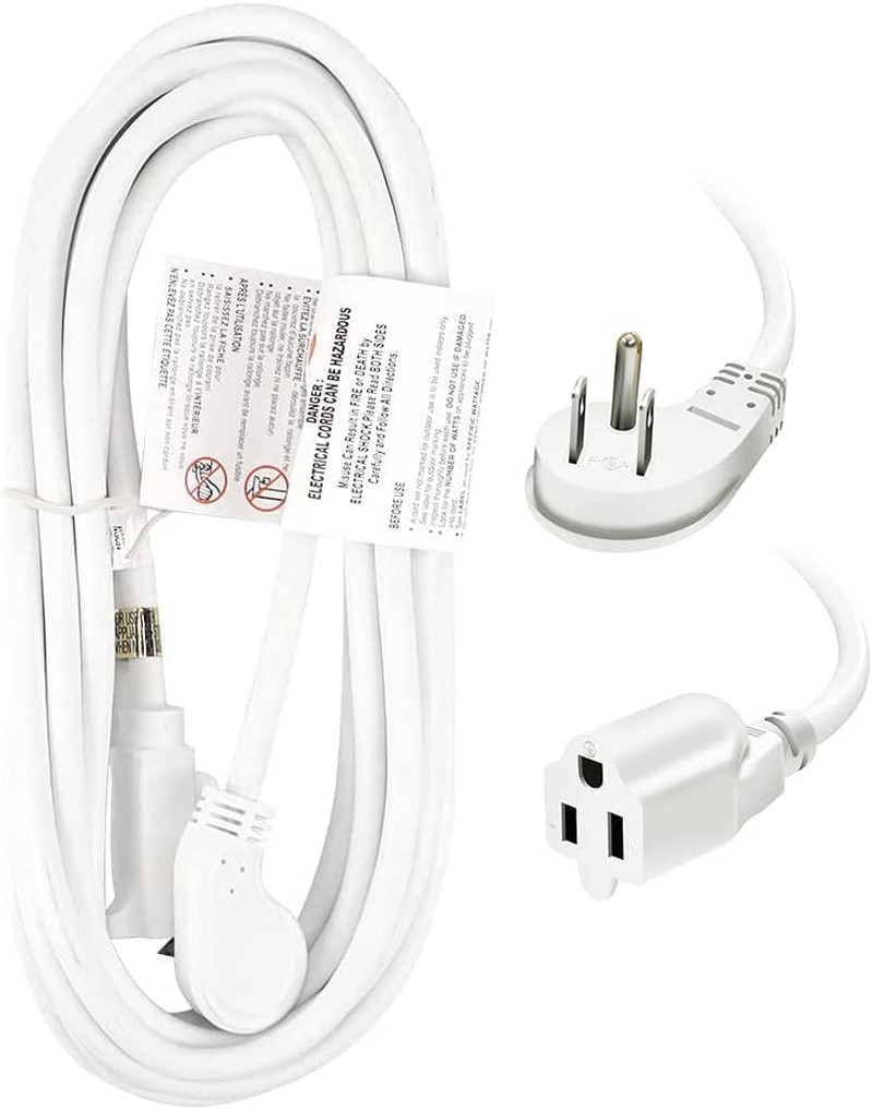 15 Ft Flat Plug Extension Cord, 16 AWG 3 Prong Grounded White Low Profile Extens