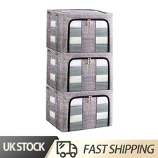 3PCS 66L Folding Storage Box Thick Fabric Steel Frame Wardrobe Organizer New