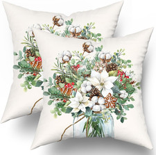 Winter Floral Bouquet Throw Pillow Covers 18X18 Inch 2 Packs Christma Poinsettia