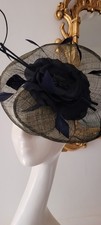 VINTAGE JACQUES VERT NAVY BLUE FASCINATOR HAT WEDDING ASCOT