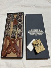 RRL RALPH LAUREN SOUTHWESTERN BEACON PATTERN SUSPENDERS LEATHER TRIM BOX USED