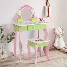 Girls Dressing Table Set Kids Vanity Princess Makeup Writing Stury Table & Stool