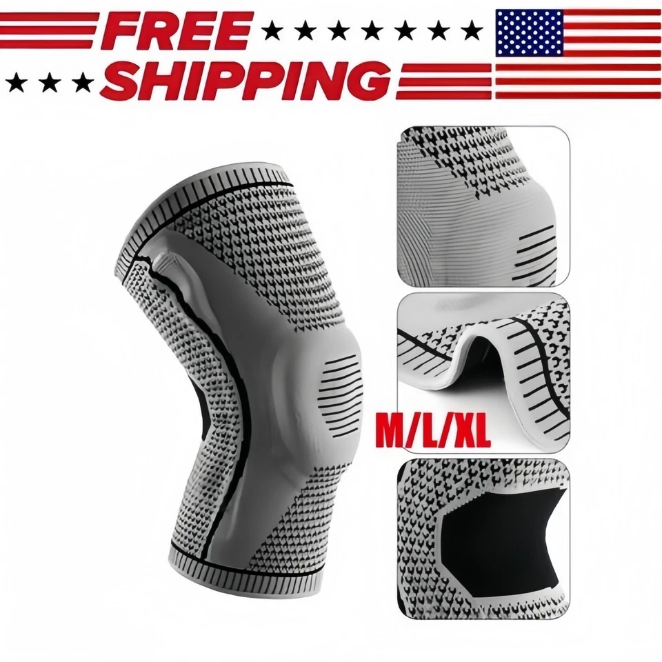 Knee Sleeves Compression Brace Support Sport Joint Injury Pain Arthritis Relief - Image 3 of 4