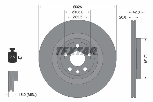 Disques de frein Textar 92314305 Jaguar LR090699 T4A2061 ventilés fonte grise