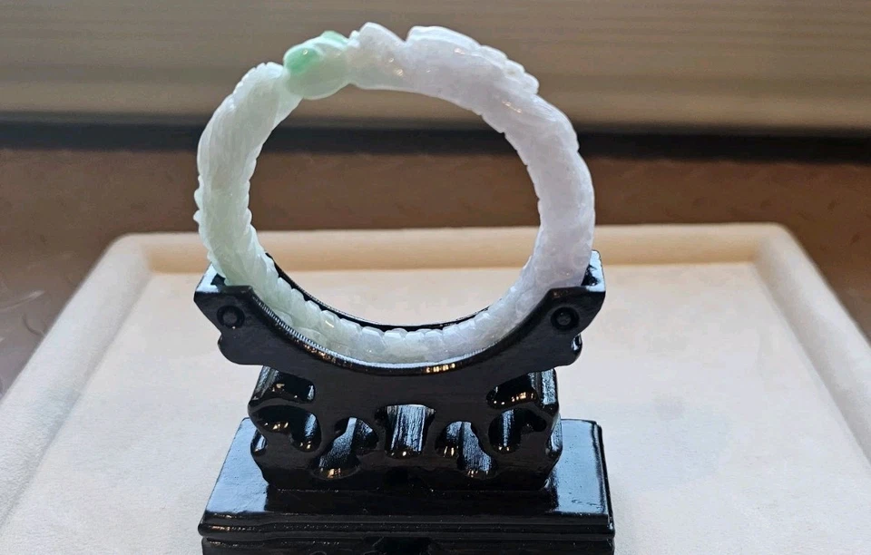 Certified  Natural Burma Grade A Jadeite Jade Bangle Carved Icy Lavender 55 mm - Image 3 of 4