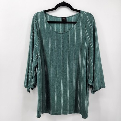 W5 Women's Green Striped 3/4 Sleeve Tunic Top Plus Size 1XL Blouse