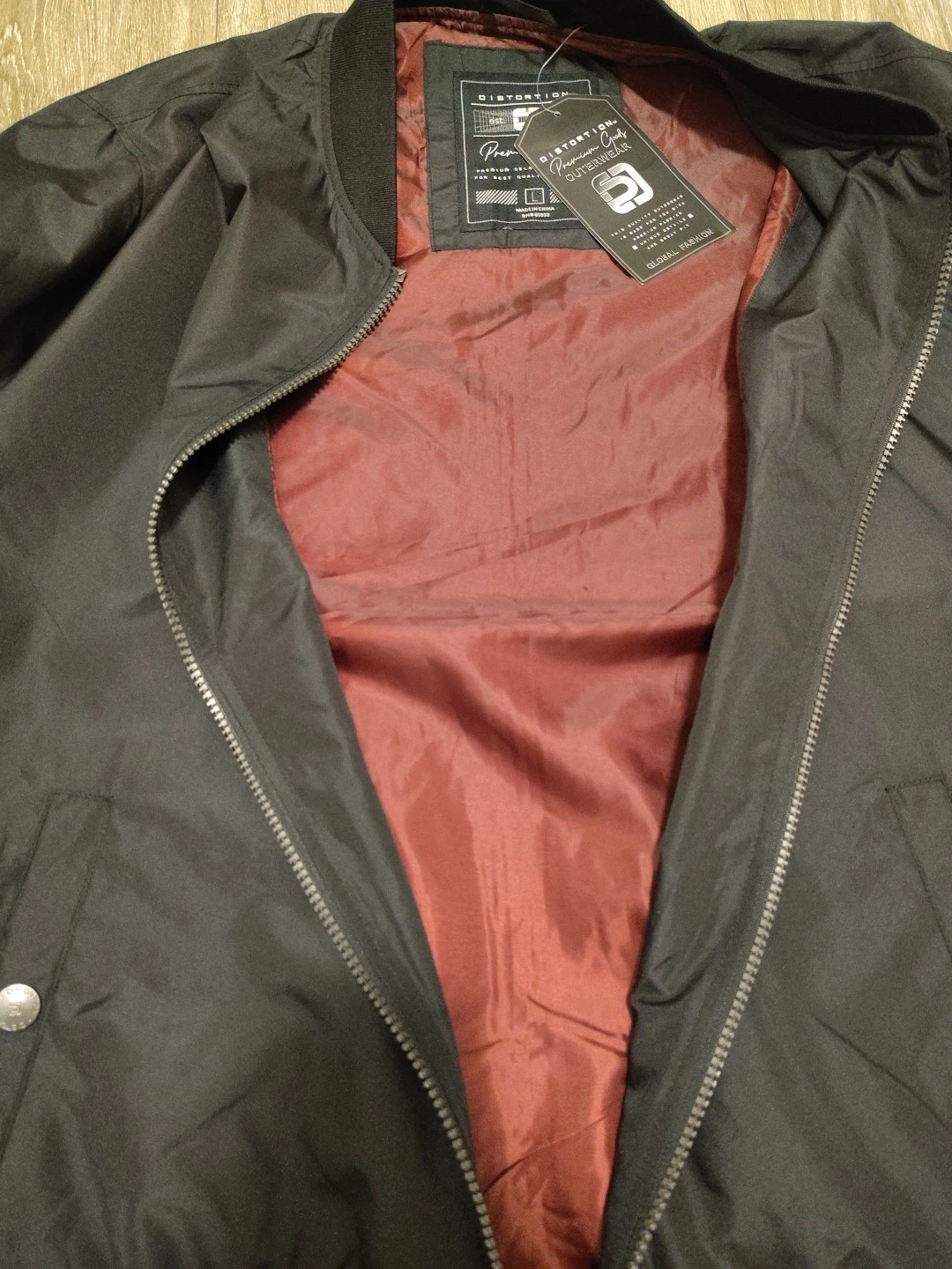Distortion Bomber Jacket Men's Size Large Lightweight Pockets Black Full Zip image 12