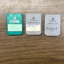 Lot of 3 Official SONY PlayStation OEM PS1 Memory Card SCPH-1020 Gray Grey/Green