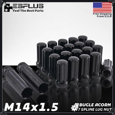 32pc 2'' Black 14x1.5 Spline Lug Nut ForChevy Silverado2500/3500 Ram2500/3500