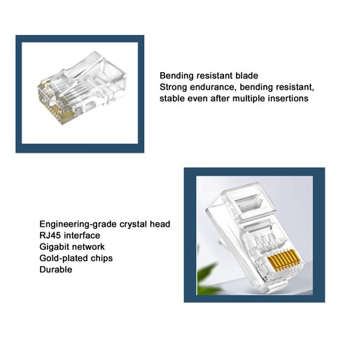 100x RJ45 Connector End CAT6 Unshielded Network Cable Modular Plug Gold Plat Fit - Afbeelding 10 van 17