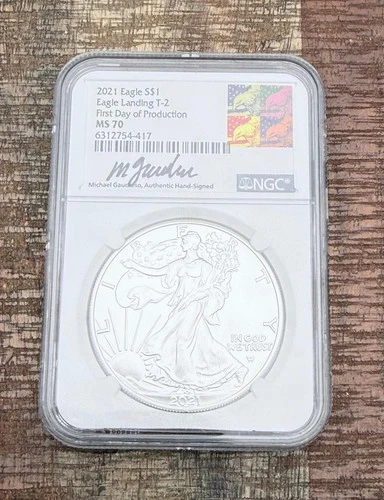 2021 $1 US American Silver Eagle ~ Eagle Landing T-2 ~ FDOP ~ NGC  MS70 ~ signed