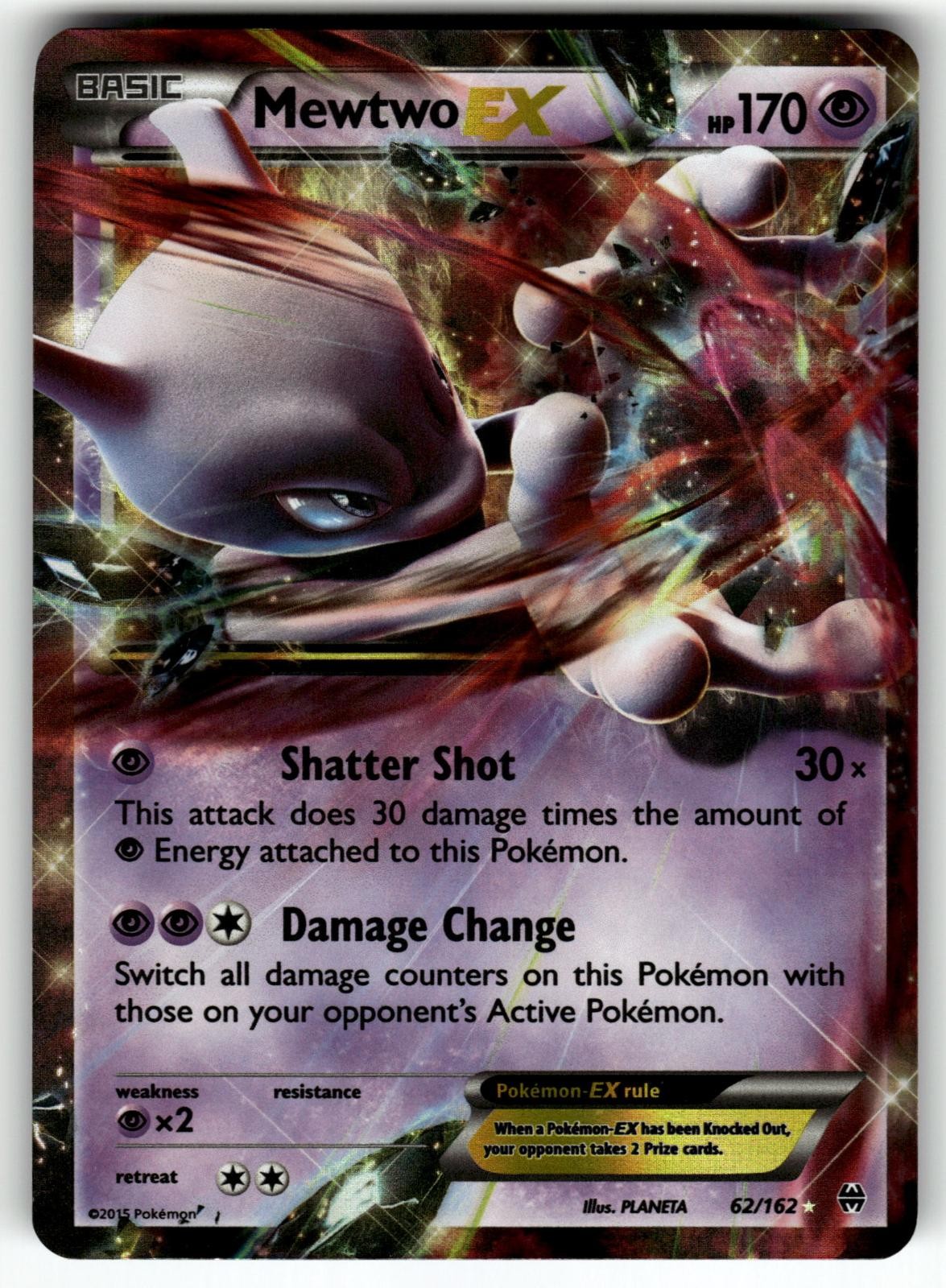 Mewtwo EX 62/162 Holo EX Rare BREAKthrough Pokemon Lightly Played