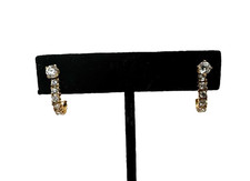 Solid 14K Yellow Gold CZ J Hoop and Stud Earrings