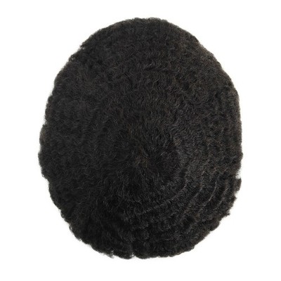 Toupee for Men Human Hair Afro Curl 8mm French Lace Black Hair System Pieces #1