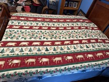 Tablecloth FOREST CHRISTMAS , Trees, Deer, Holly, Bear Rectangle 58 X 96