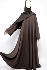 Dubai Abaya Marble Open Flare Umbrella Muslim Women Modest Dress Coffee