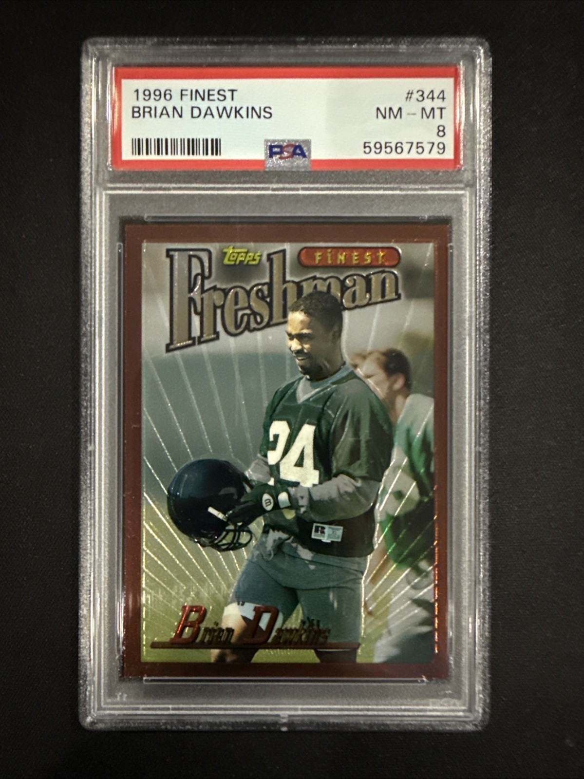 1996 Topps Finest #344 BRIAN DAWKINS Rookie (RC) PSA 8 HOF Legend Eagles