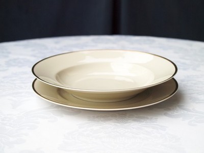 12pc Edelstein Bavaria Dinner Set Gold Rim Cream Porcelain 6 Dinner 6 Soup Plate