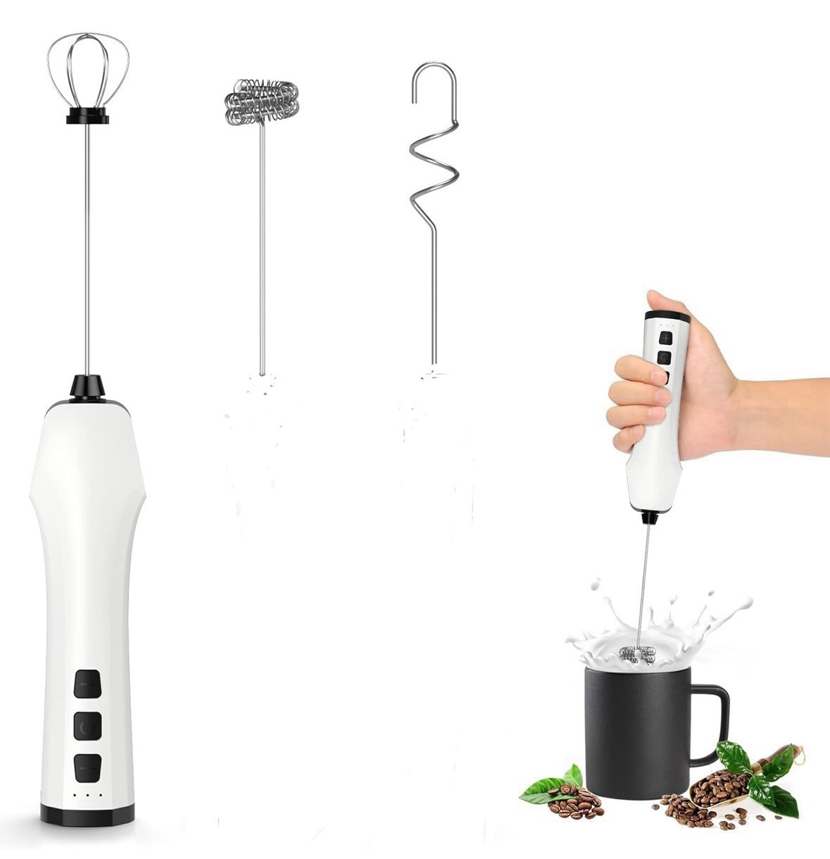 Rechargeable Electric Whisk with 3 Heads 3 Speeds Drink Mixe