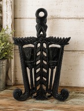 VTG Cast Iron Trivet Wall Plaque 8.5&rdquo; Twin Torch Gothic Victorian Ornate Decor