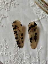 Pair Faux Tortoise Shell Spring Clasp Snap Hair Barrettes Clips 2.75" Long