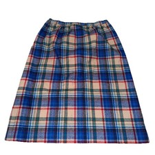 Vintage Pendleton Plaid 100% Wool Skirt Blue Tartan Size 14 USA Lined USA Made