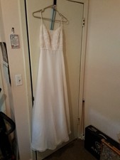 Wedding Dress Women's Size 6 Davids Bridal White With White Roses ,Pearl Beads