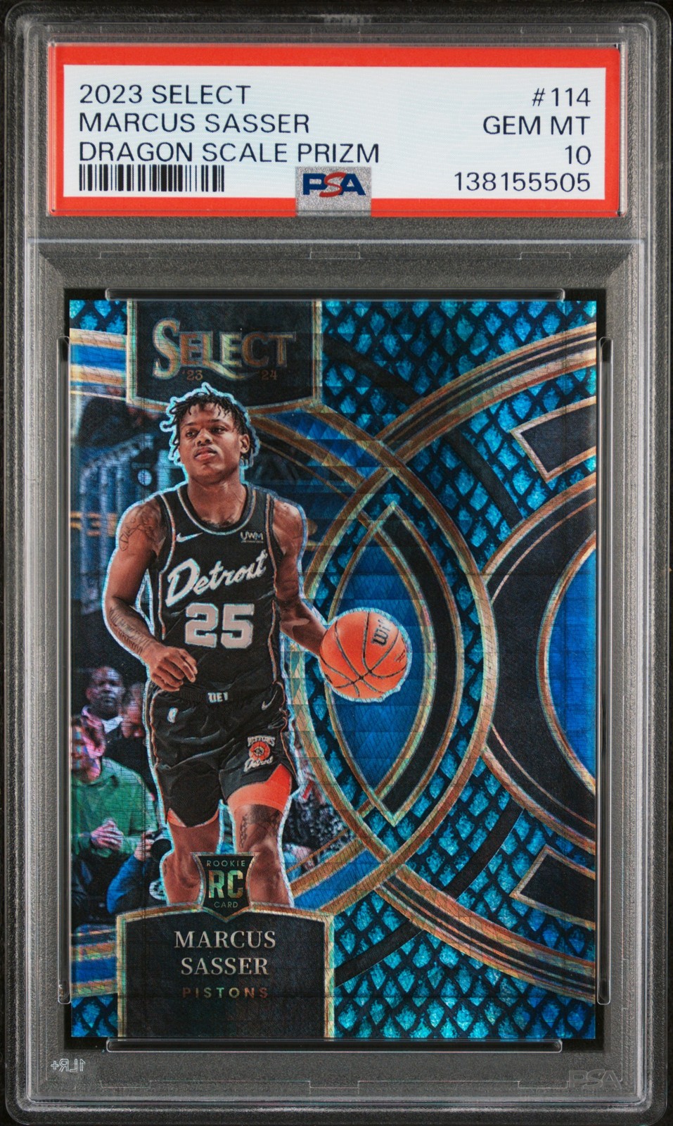 2023 PANINI SELECT DRAGON SCALE PRIZM #114 MARCUS SASSER ROOKIE RC 2/8 PSA 10