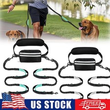 Dog Leash Belt Hands Free Running Jogging Walking Waist Pouch with Bungee Leash