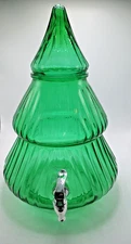 Holiday Time 2 gallon Green  Glass Christmas Tree beverage drink dispenser