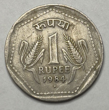 1984 India 1 Rupee Coin • Noida Mint (°) • Copper-Nickel • Circulated • KM# 79