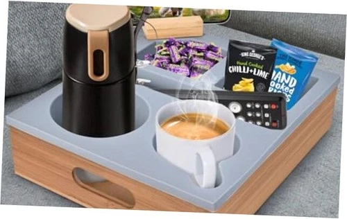 Couch Cup Holder with Handle,Bamboo Couch Caddy for Car Back