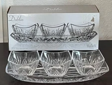 Dublin Square Shannon Crystal Glass Godinger 4 PC Appetizer Serving Dishes Tray
