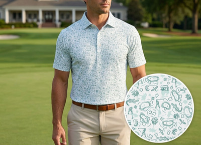 Men's Golf Polo Rhoback Bird's Eye White Stretch UPF 50 Shirt