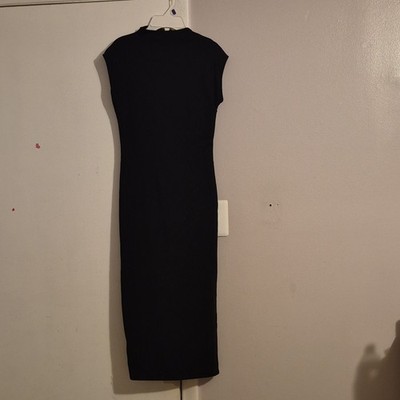 Open Edit Black Knit Sleeveless Sheath Midi Dress XS High Neck Zip
