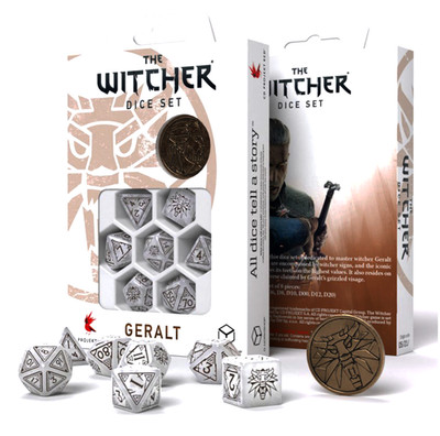 1x Witcher Geralt White Wolf Würfelset RPG 8-teilig Mit Münze von Q-Workshop