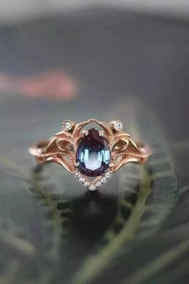 2Ct Pear Cut Simulated Alexandrite Engagement Ring 14K Rose Gold Plated