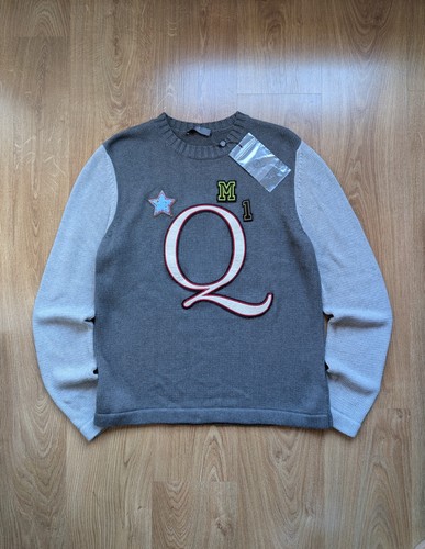 Alexander McQueen, Alexander McQueen Vintage Varsity Patch Knit Sweater Size M Grey Cotton
