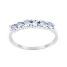 Round Aquamarine Gemstone 925 Sterling Silver Half Eternity Women Ring
