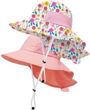 Toddler Baby Sun Hat Kids Summer 6-24 Months, 2 Pack - Light Pink flower