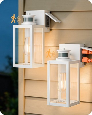 EDISHINE 2 Pack 12'' Outdoor Wall Light GFCI Outlet Motion Sensor Dusk to Dawn